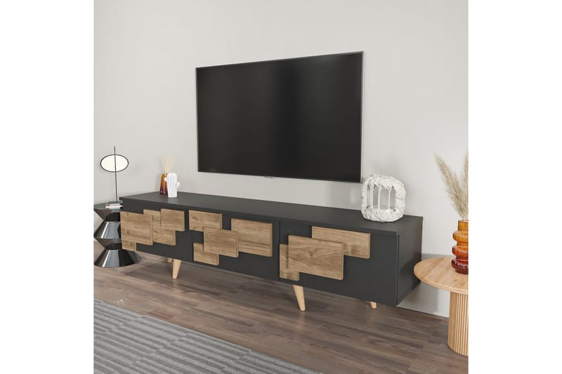 Xamira Tv-bord 160 cm - Mørkfarvet træ/Antracit - Møbler - TV borde & mediemøbler - TV-borde