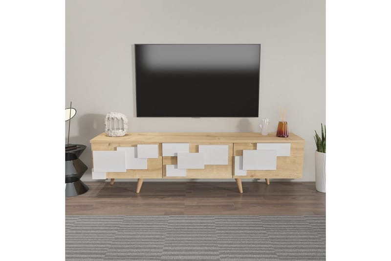 Xamira Tv-bord 160 cm - Mellemfarvet træ/Hvid - Møbler - TV borde & mediemøbler - TV-borde