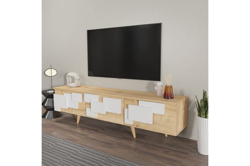 Xamira Tv-bord 160 cm - Mellemfarvet træ/Hvid - Møbler - TV borde & mediemøbler - TV-borde