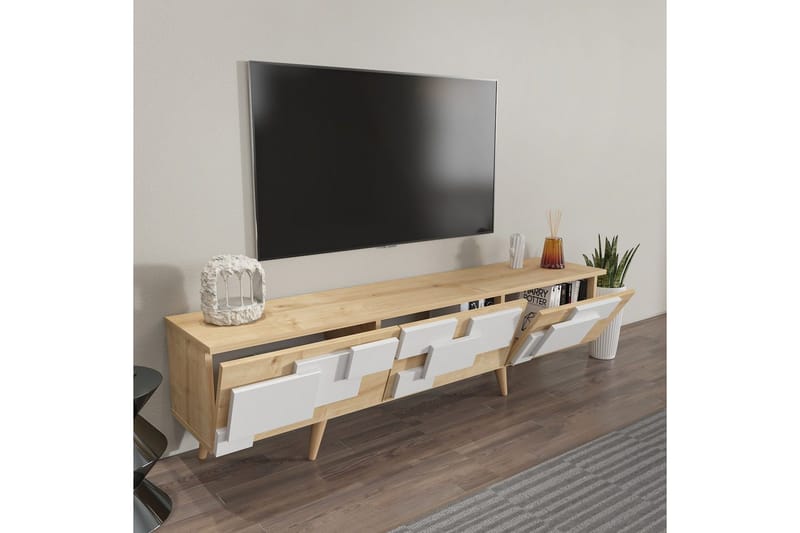 Xamira Tv-bord 160 cm - Mellemfarvet træ/Hvid - Møbler - TV borde & mediemøbler - TV-borde