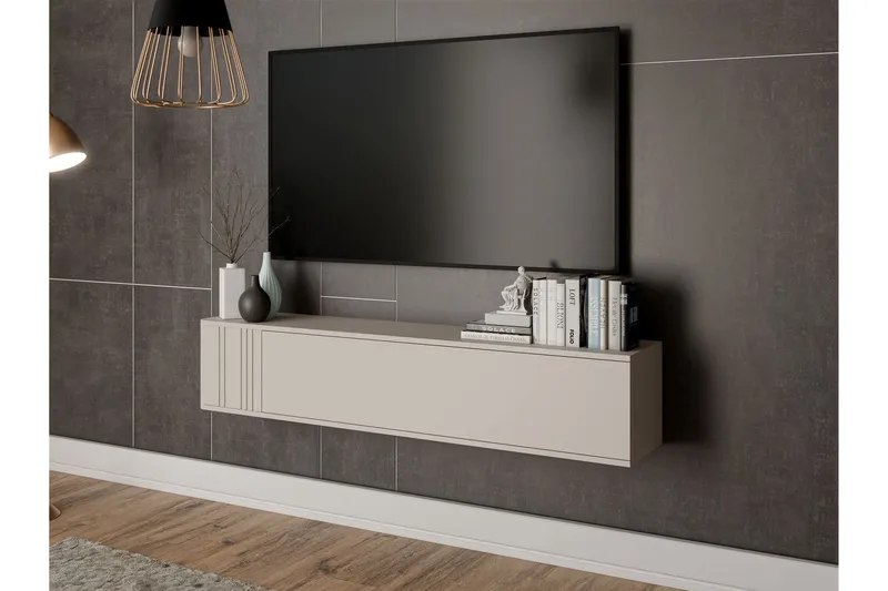 Zalricus Vægmonteret Tv-bænk 150 cm med Opbevaring i Malet Træ - Beige - Møbler - TV borde & mediemøbler - TV-borde