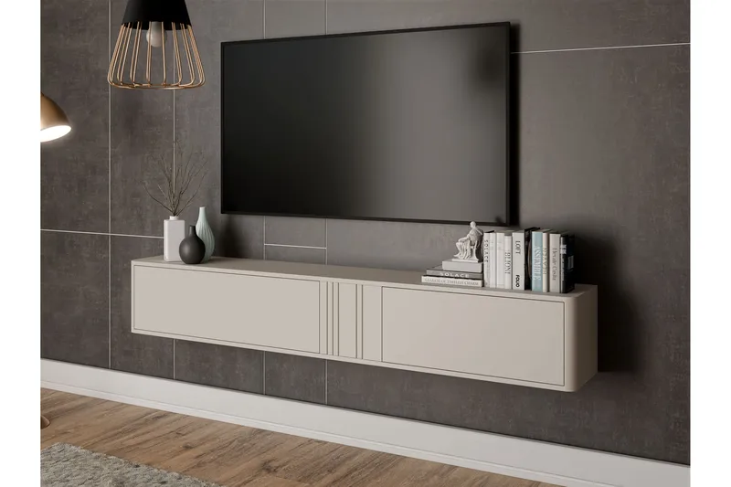 Zalricus Vægmonteret TV-bænk 190 cm med Opbevaring i Malet Træ - Beige - Møbler - TV borde & mediemøbler - TV-borde