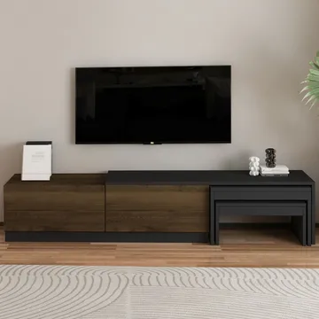 Zalven TV-bænk 180x36x30 cm - Antracit/Antik valnød - Møbler - TV borde & mediemøbler - TV-borde