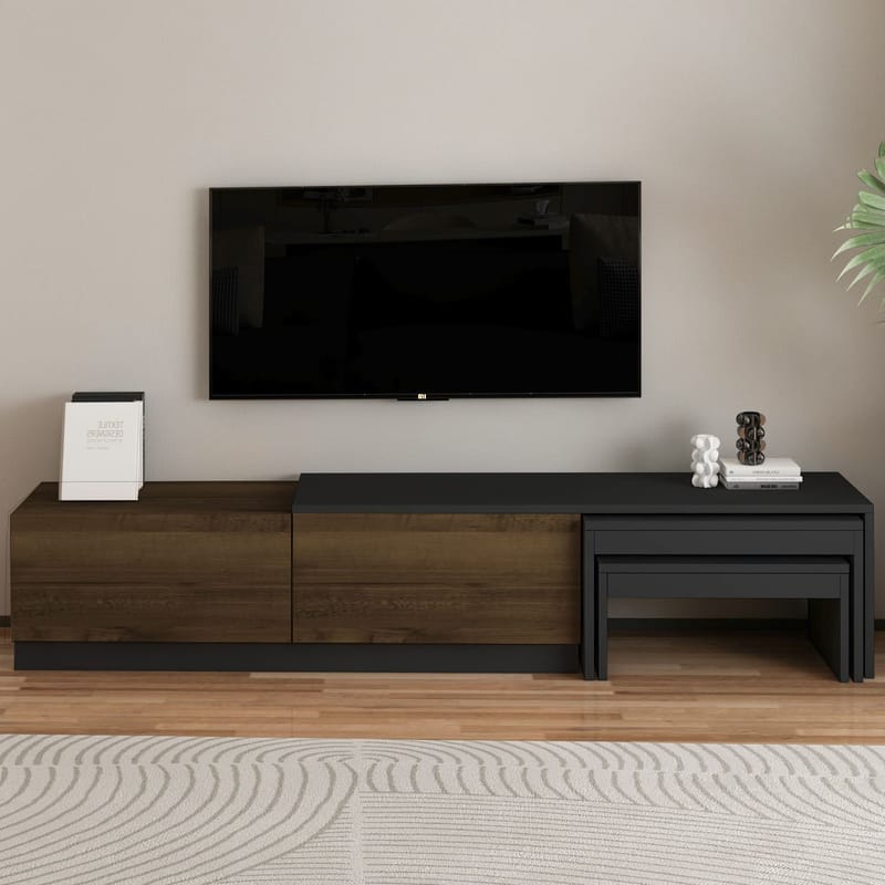Zalven TV-bænk 180x36x30 cm - Antracit/Antik valnød - Møbler - TV borde & mediemøbler - TV-borde