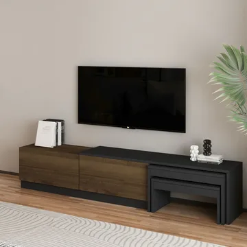 Zalven TV-bænk 180x36x30 cm - Antracit/Antik valnød - Møbler - TV borde & mediemøbler - TV-borde
