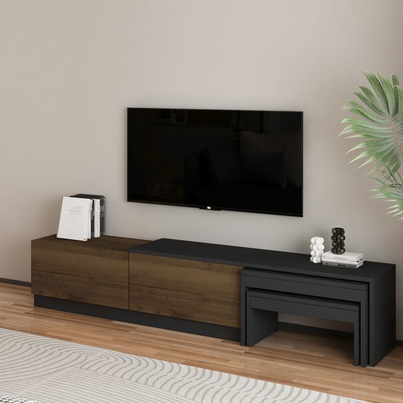 Zalven TV-bænk 180x36x30 cm - Antracit/Antik valnød - Møbler - TV borde & mediemøbler - TV-borde