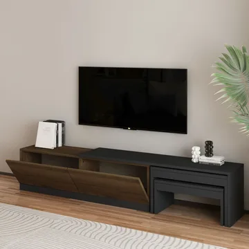 Zalven TV-bænk 180x36x30 cm - Antracit/Antik valnød - Møbler - TV borde & mediemøbler - TV-borde