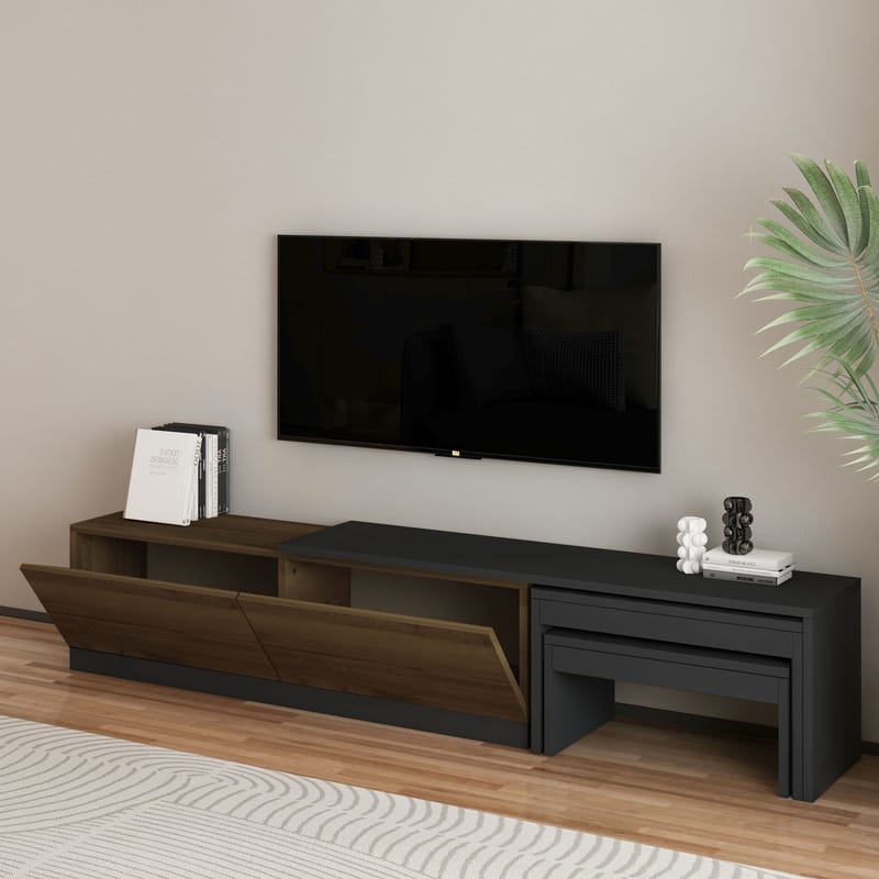Zalven TV-bænk 180x36x30 cm - Antracit/Antik valnød - Møbler - TV borde & mediemøbler - TV-borde