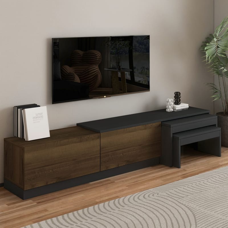 Zalven TV-bænk 180x36x30 cm - Antracit/Antik valnød - Møbler - TV borde & mediemøbler - TV-borde