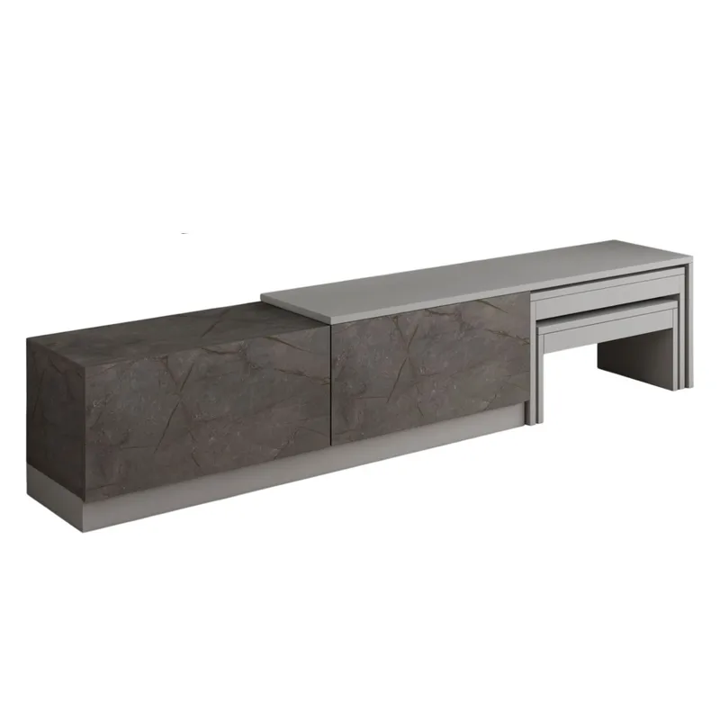 Zalven TV-bænk 180x36x30 cm, Gordion-marmor og grå