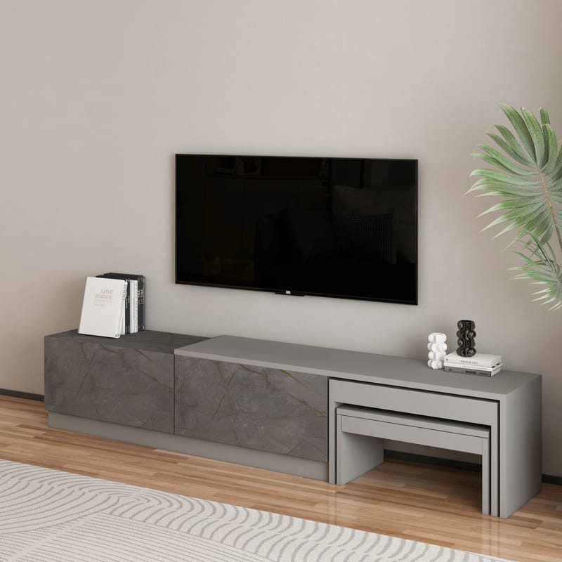 Zalven TV-bænk 180x36x30 cm - Gordion-marmor og grå - Møbler - TV borde & mediemøbler - TV-borde
