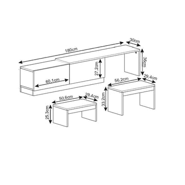 Zalven TV-bænk 180x36x30 cm - Gordion-marmor og grå - Møbler - TV borde & mediemøbler - TV-borde