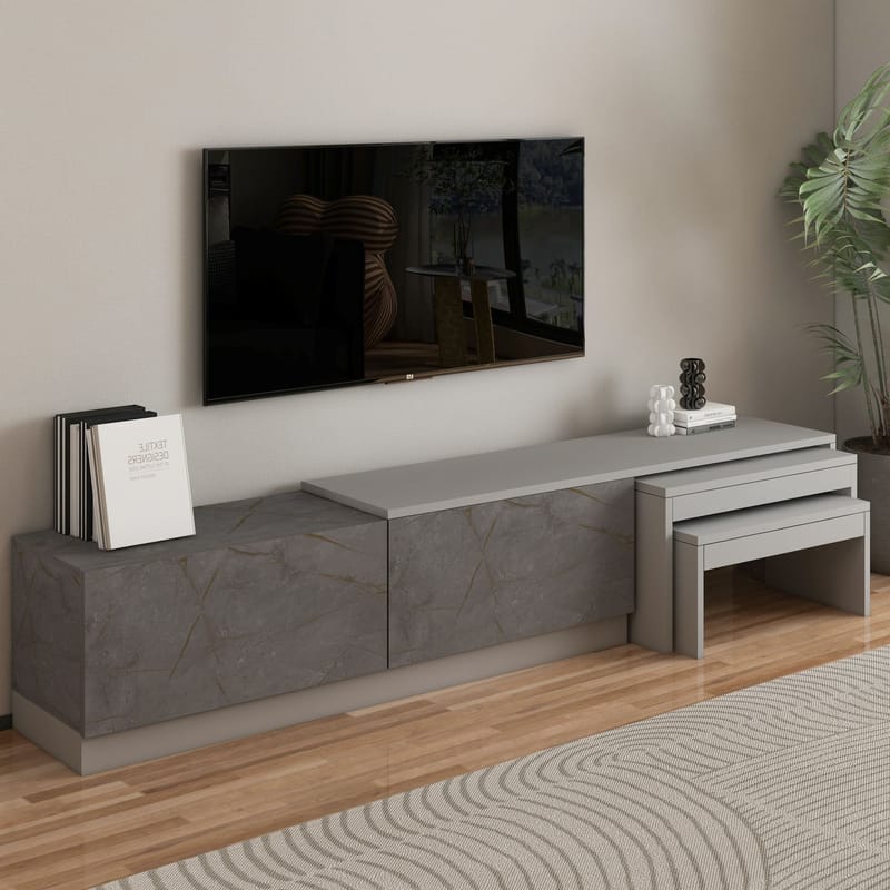Zalven TV-bænk 180x36x30 cm - Gordion-marmor og grå - Møbler - TV borde & mediemøbler - TV-borde