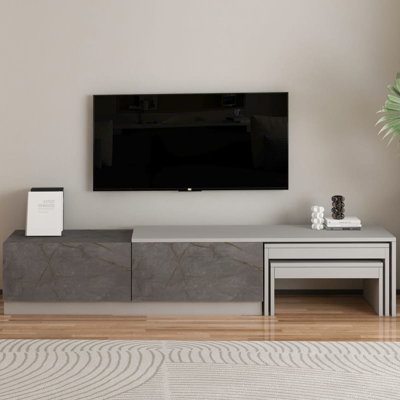 Zalven TV-bænk 180x36x30 cm - Gordion-marmor og grå - Møbler - TV borde & mediemøbler - TV-borde
