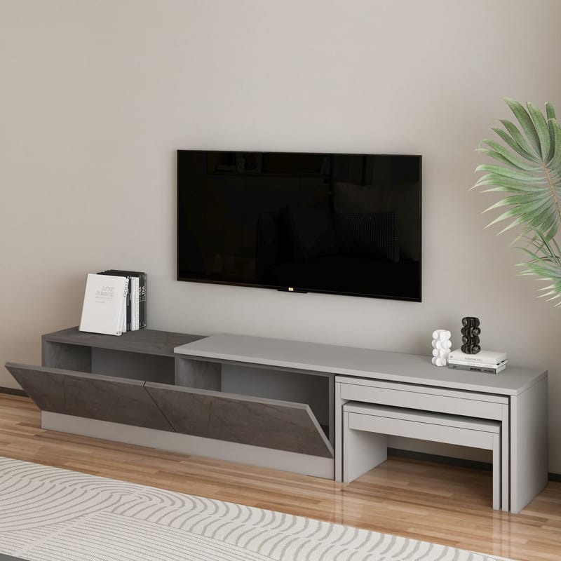 Zalven TV-bænk 180x36x30 cm - Gordion-marmor og grå - Møbler - TV borde & mediemøbler - TV-borde