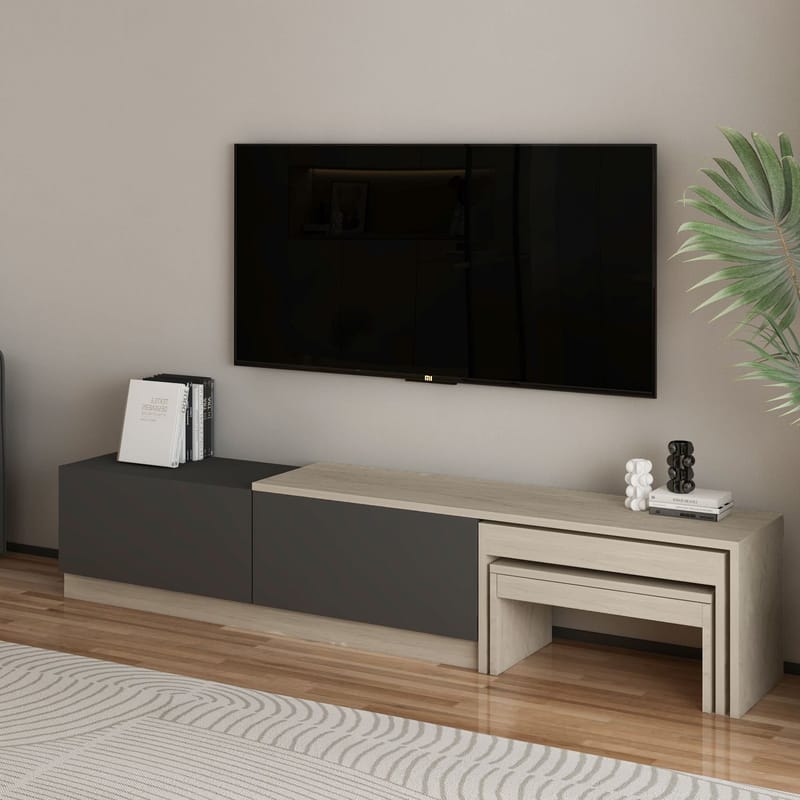 Zalven TV-bænk 180x36x30 cm - travertin og antracit - Møbler - TV borde & mediemøbler - TV-borde