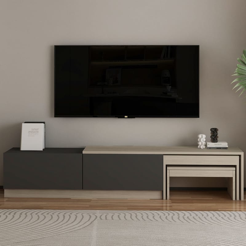 Zalven TV-bænk 180x36x30 cm - travertin og antracit - Møbler - TV borde & mediemøbler - TV-borde