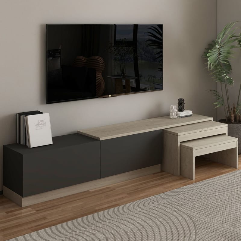 Zalven TV-bænk 180x36x30 cm - travertin og antracit - Møbler - TV borde & mediemøbler - TV-borde