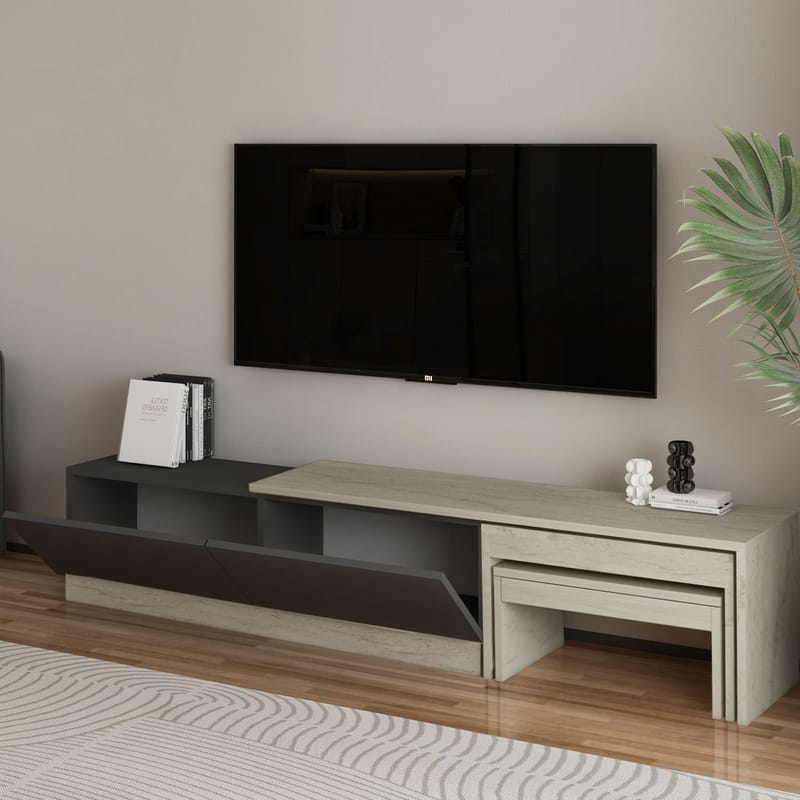 Zalven TV-bænk 180x36x30 cm - Travertin/Antracit - Møbler - TV borde & mediemøbler - TV-borde