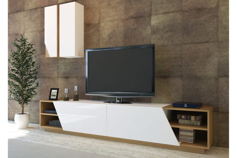 Zebrai TV-bord med skjult opbevaring - Vit / teak - Tv-møbelsæt