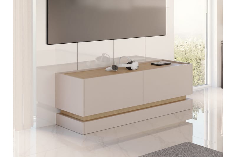 Zelric Gulvstående Tv-bænk 150 cm med Opbevaring i Træ - Beige - Møbler - TV borde & mediemøbler - TV-borde