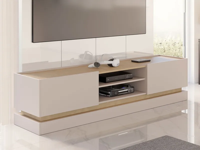 Zelric TV-bænk 200 cm - Beige - Møbler - TV borde & mediemøbler - TV-borde