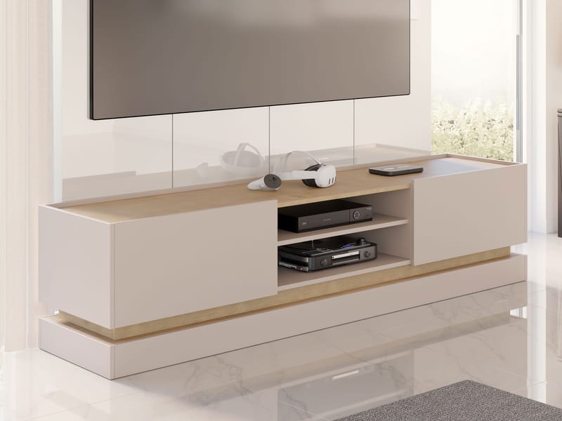 Zelric TV-bænk 200 cm - Beige - Møbler - TV borde & mediemøbler - TV-borde