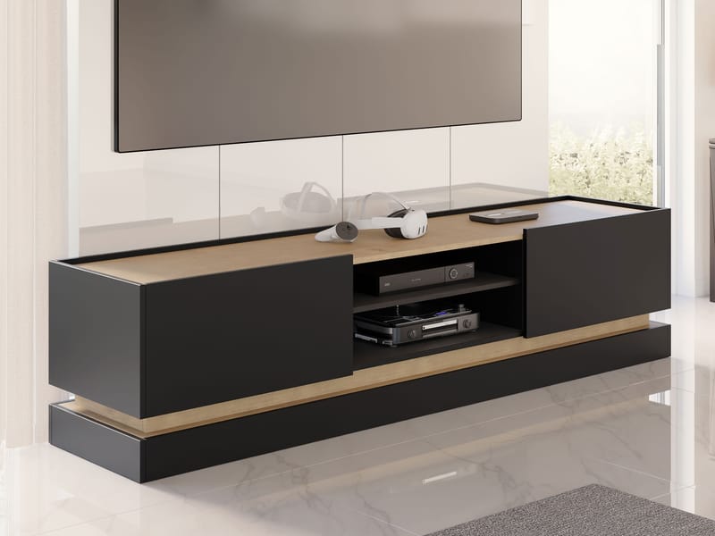 Zelric TV-bænk 200 cm - Sort - Møbler - TV borde & mediemøbler - TV-borde