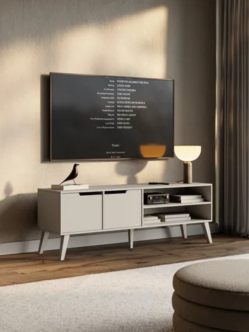 Zelto Fritstående Tv-bord 160 cm med Opbevaring i Malet Træ - Beige - Møbler - TV borde & mediemøbler - TV-borde