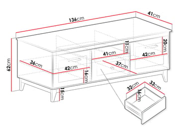 Zeylor Gulvstående Tv-bord 136 cm med Opbevaring i Eg - Beige - Møbler - TV borde & mediemøbler - TV-borde