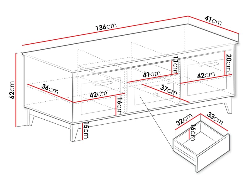 Zeylor Gulvstående Tv-bord 136 cm med Opbevaring i Eg - Beige - Møbler - TV borde & mediemøbler - TV-borde
