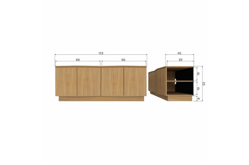 Zuma Gulvstående Tv-bord 133 cm med Opbevaring i Eg - Brun - Møbler - TV borde & mediemøbler - TV-borde