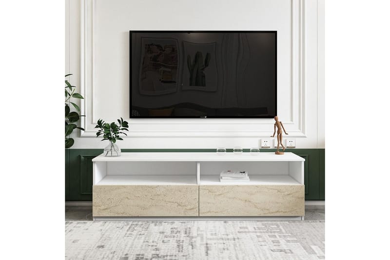 Zylen TV-bænk 144 cm - Hvid/Travertin - Møbler - TV borde & mediemøbler - TV-borde