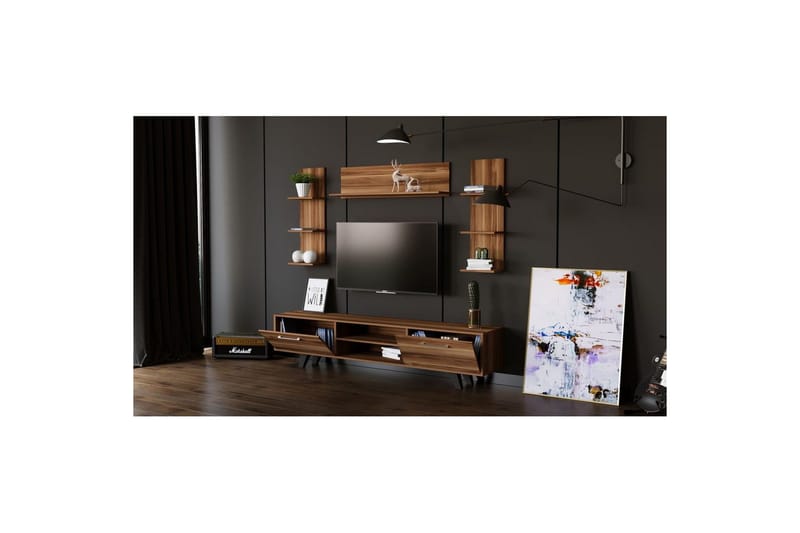 Zyrosen Gulvstående TV-bænk 180 cm med Opbevaring i Lyst Træ - Brun - Møbler - TV borde & mediemøbler - TV-borde