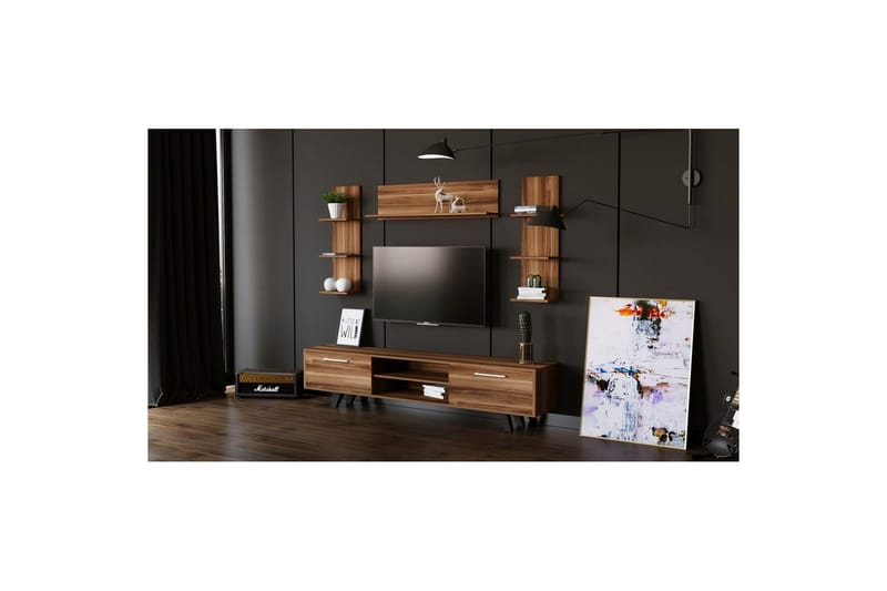 Zyrosen Gulvstående TV-bænk 180 cm med Opbevaring i Lyst Træ - Brun - Møbler - TV borde & mediemøbler - TV-borde