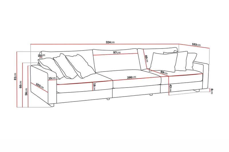 Valencia ekstra dyb 5-personers sofa i chenille - Rustrødbrun - Møbler - Sofaer