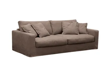 Valencia Extra Dyb 3-personers sofa + fodskammel med aftageligt og vaskbart betræk - Mørkebrun - Møbler - Sofaer
