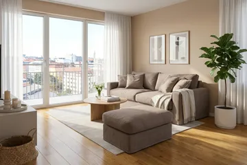 Valencia Extra Dyb 3-personers sofa + fodskammel med aftageligt og vaskbart betræk - Mørkebrun - Møbler - Sofaer