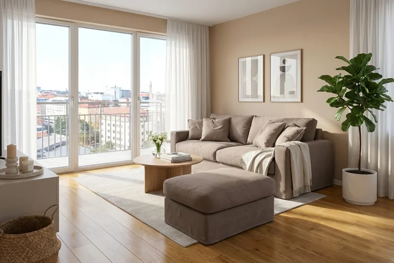 Valencia Extra Dyb 3-personers sofa + fodskammel med aftageligt og vaskbart betræk - Mørkebrun - Møbler - Sofaer