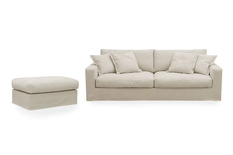 Valencia Extra Dyb 3-personers sofa + fodskammel med aftageligt og vaskbart betræk, Beige