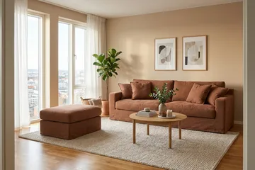 Valencia Extra Dyb 3-personers sofa + fodskammel med aftageligt og vaskbart betræk - Rustrødbrun - Møbler - Sofaer