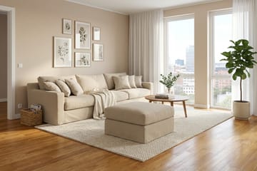 Valencia Extra Dyb 5-personers sofa + fodskammel med aftageligt og vaskbart betræk - Beige - Møbler - Sofaer
