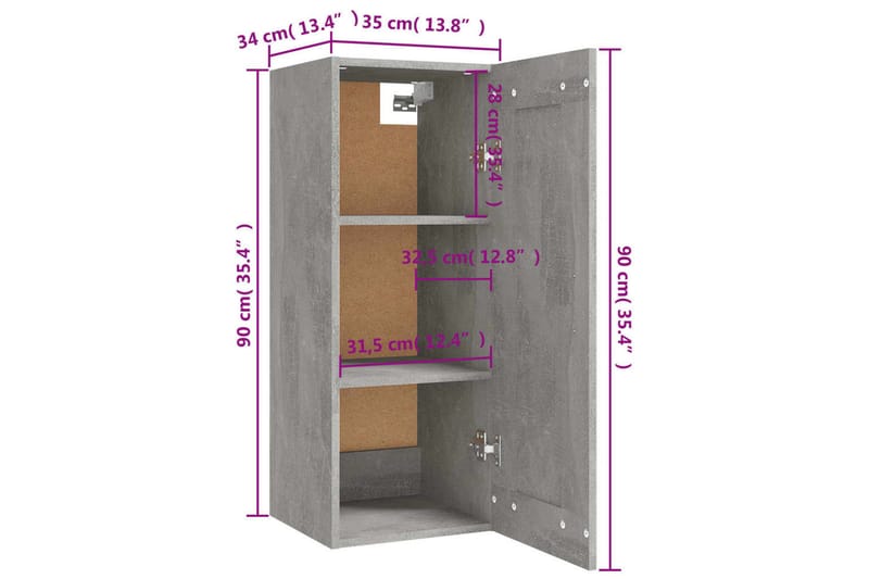 beBasic vægskab 35x34x90 cm konstrueret træ betongrå - GrÃ¥ - Opbevaring - Væghængt opbevaring