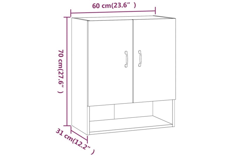 beBasic vægskab 60x31x70 cm konstrueret træ betongrå - GrÃ¥ - Væghængt opbevaring