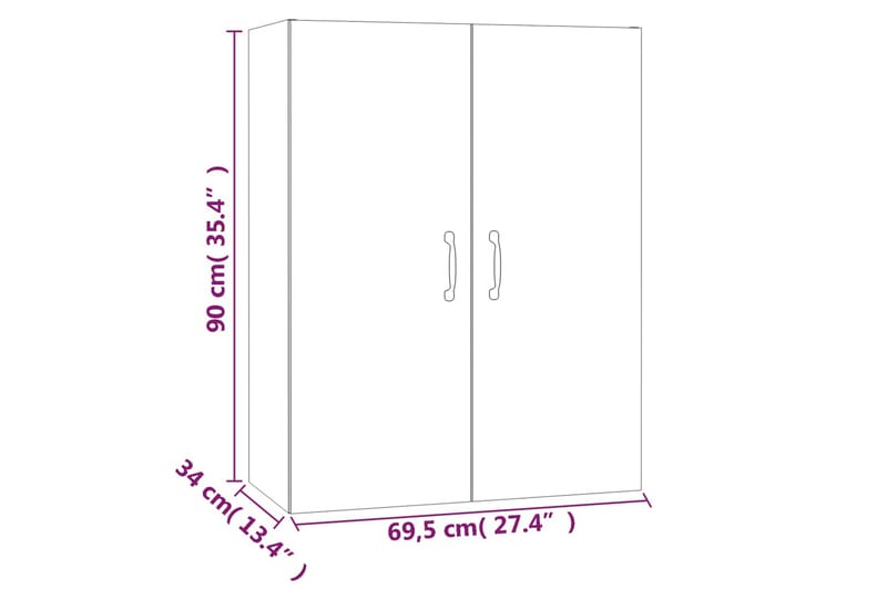 beBasic vægskab 69,5x34x90 cm konstrueret træ sonoma-eg - Brun - Væghængt opbevaring