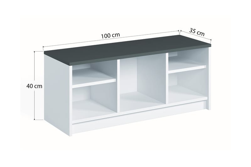 Havering Skoskab 100x35 cm - Hvid / antracit - Entréopbevaring - Skohylde med bænk