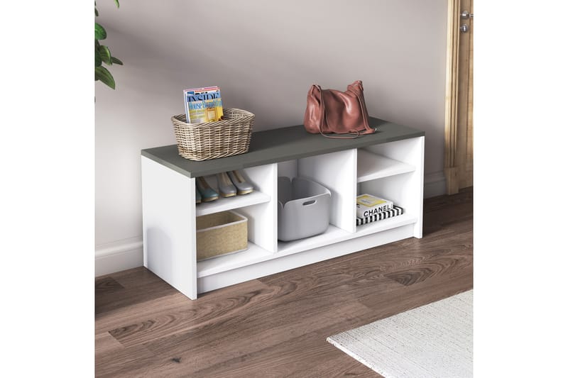 Havering Skoskab 100x35 cm - Hvid / antracit - Opbevaring - Entréopbevaring