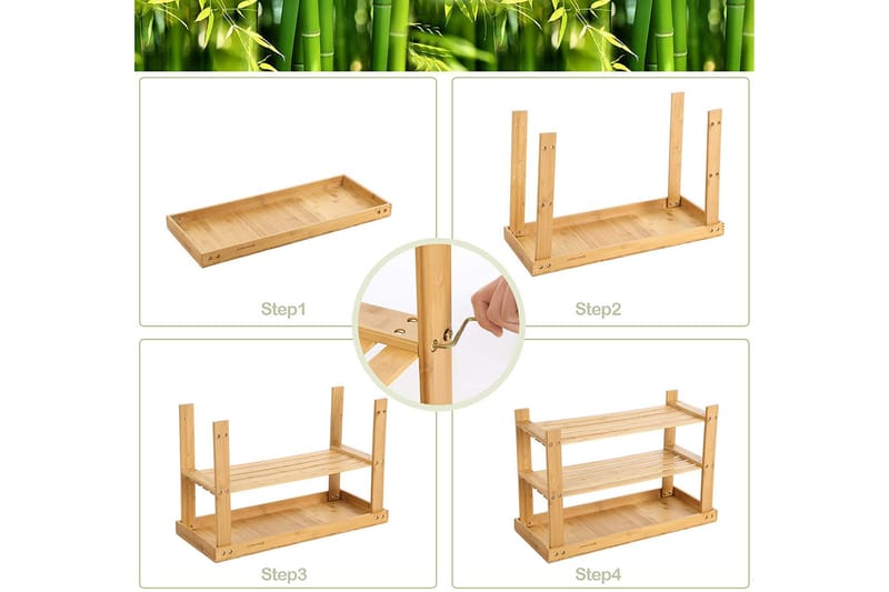 Qrisp bambusbænk med skoopbevaring 3 niveauer - Songmics - Skohylde med bænk - Entréopbevaring
