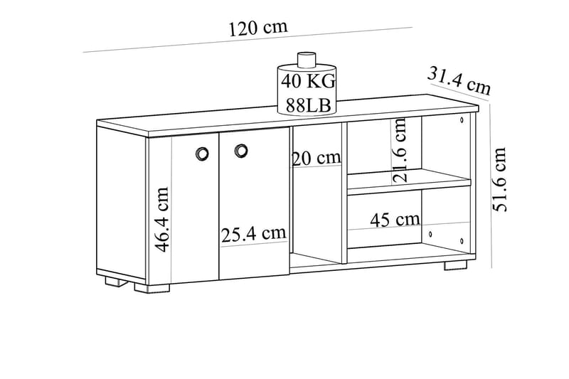 Rinorea Skoskab 120x51,6 cm - Hvid - Opbevaring - Entréopbevaring