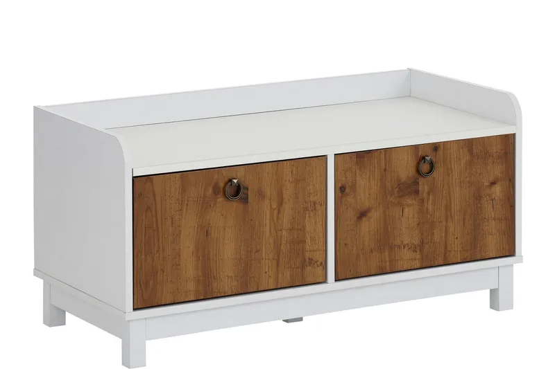 Shellake Skobænk 92x45 cm, Hvid/Natur